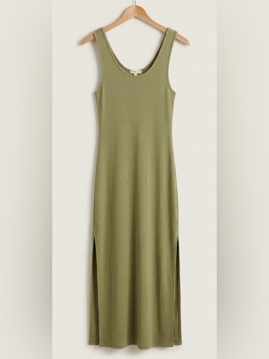 Sozy Dresses & Skirts - SOZY Double Split Maxi Sleeveless Knit Dress Green Women’s S Ribbed Casual